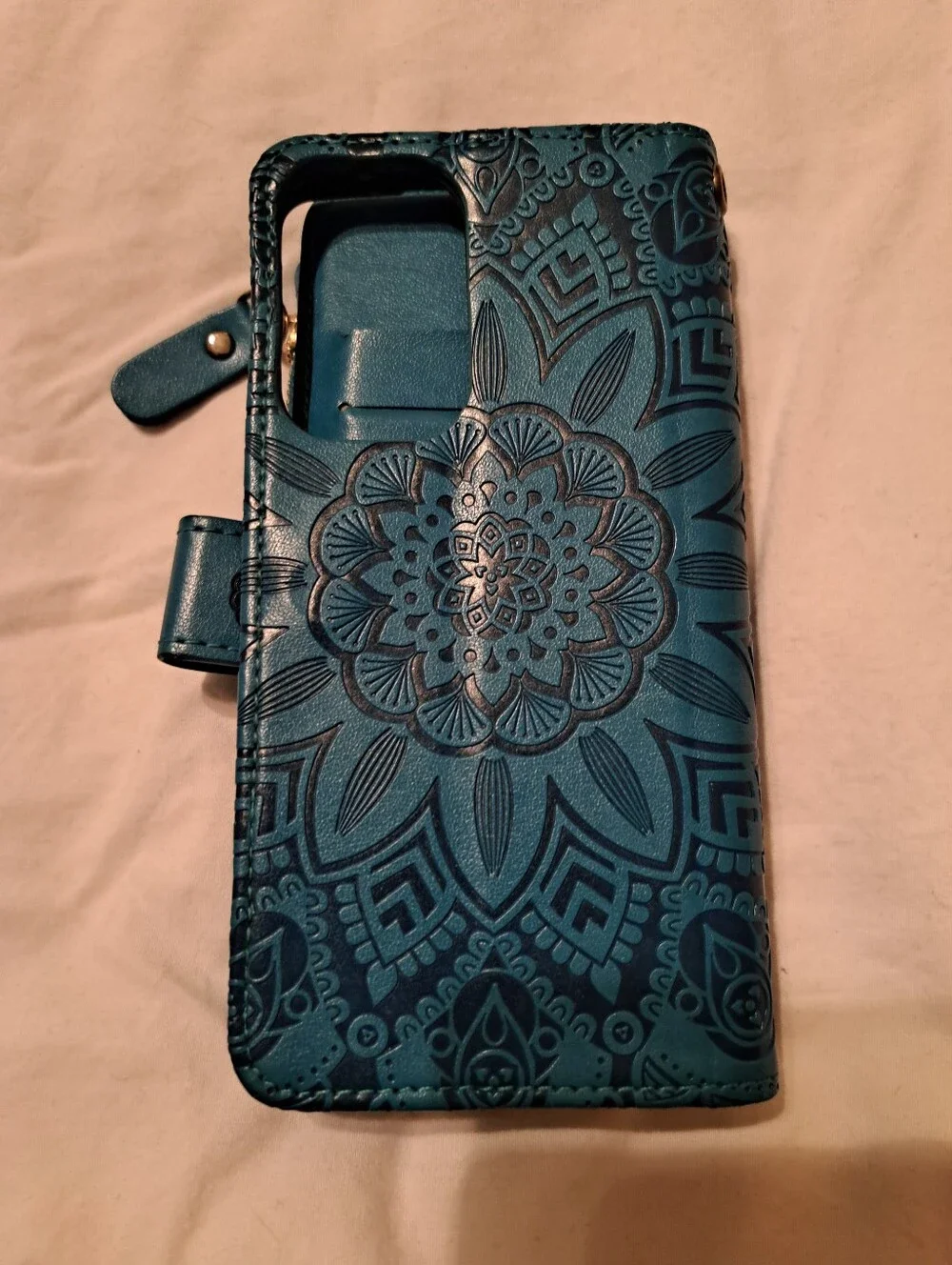 Teal Embossed Floral Mandala Zip Wallet Phone Case-Samsung Galaxy A53